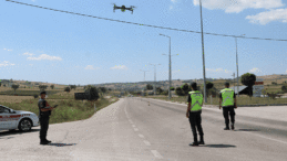 Havza’da jandarmadan dronelu trafik denetimi